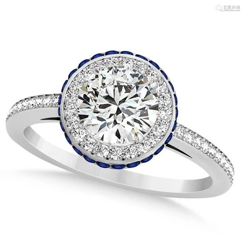 Diamond Halo and Sapphire Gemstone Engagement Ring …