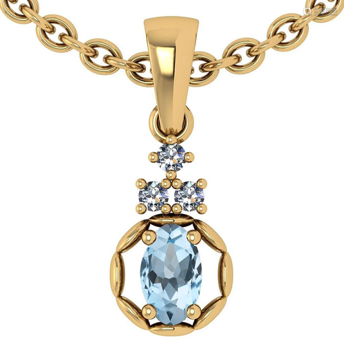 0.25 Ctw Aquamarine And Diamond 14k Yellow Gold Pendant