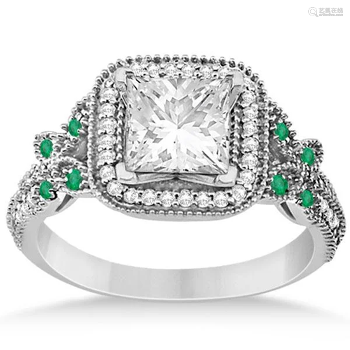 Emerald Square-Halo Butterfly Engagement Ring Platinum