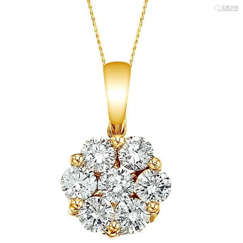 Diamond Cluster Flower Pendant Necklace in 14k Yello Go