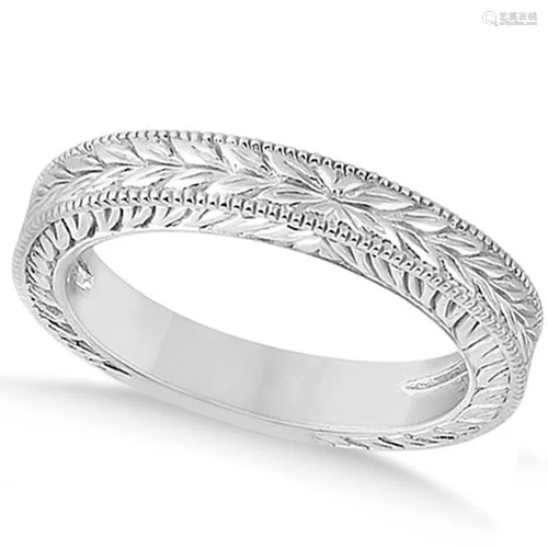 Vintage Style Carved Filigree Leaf Design Wedding Band