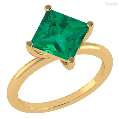 Certified 3.00 Ctw Emerald Ladies Fashion 14K Yellow Go