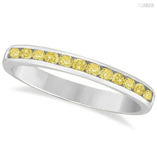 Channel-Set Yellow Canary Diamond Ring Band 14k Whit…