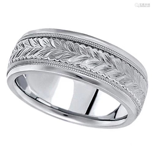 Hand Engraved Wedding Band Carved Ring in platinum 6.5m