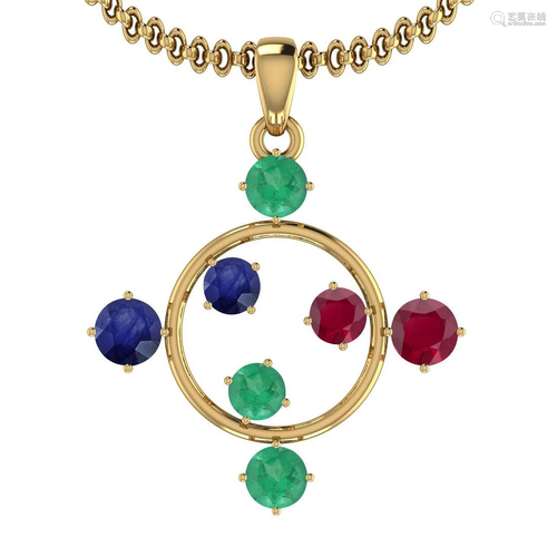 Certified 0.74 Ctw Emerald,Ruby,Blue Sapphire 14K Yello