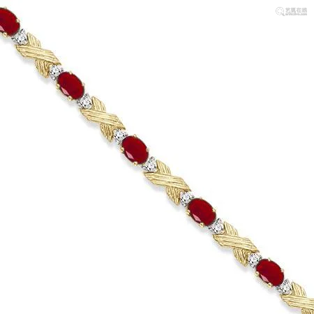 Ruby and Diamond XOXO Link Bracelet in 14k Yellow Gold