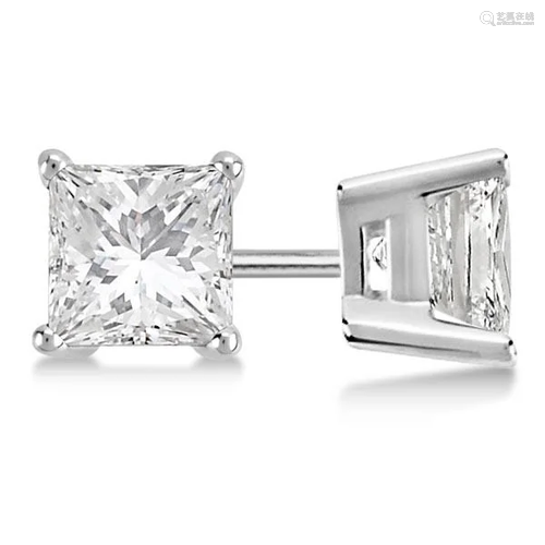 Certified 1.01 CTW Princess Diamond Stud Earrings E/SI2