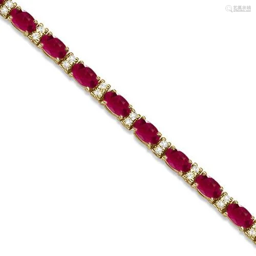 Diamond and Oval Cut Ruby Tennis Bracelet 14k Yellow Go