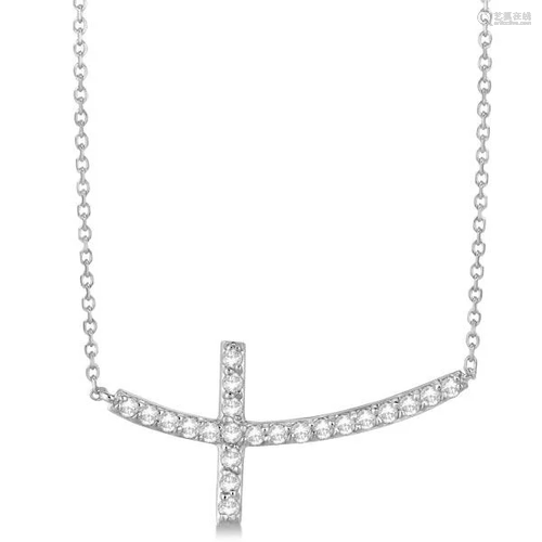 Diamond Sideways Curved Cross Pendant Necklace 14k …