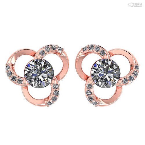 1.02Ctw Diamond 14k Rose Gold Halo Stud Earring