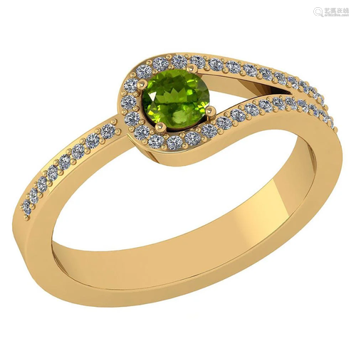 Certified 1.30Ctw Peridot And Diamond 18k Yellow Gold H