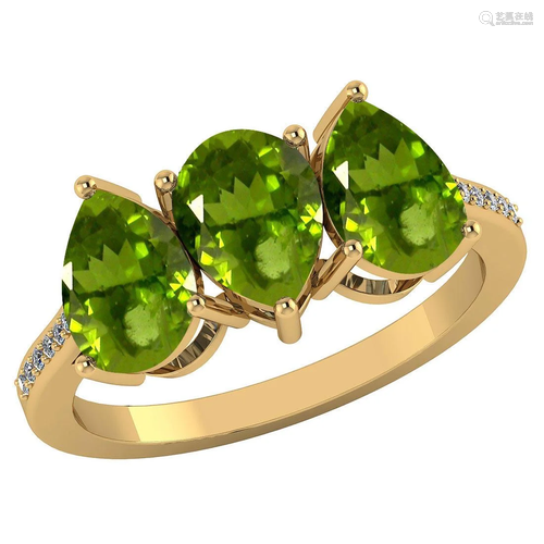 Certified 3.81 CTW Peridot And Diamond 14k Yellow Gold