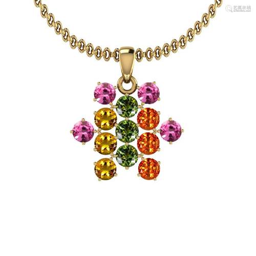 Certified 1.82 Ctw Multi Sapphire 14K Yellow Gold Neckl