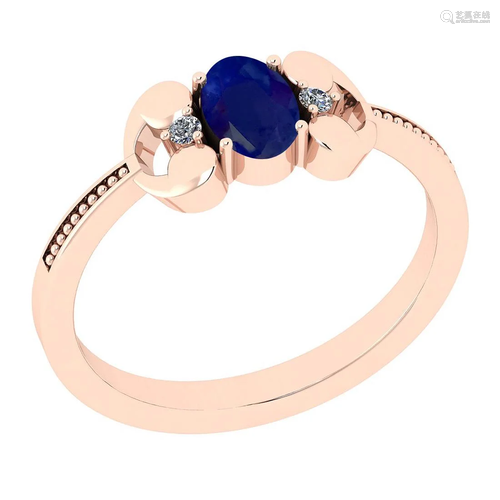 Certified 0.53 Ctw Blue Sapphire And Diamond SI2/I1 14K