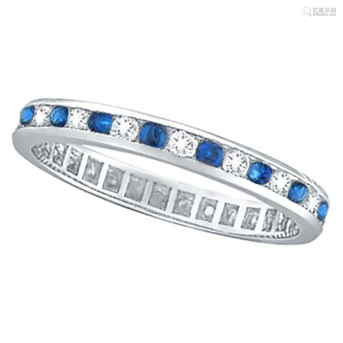 1.04ctw Blue Sapphire and Diamond Channel Set Eternity