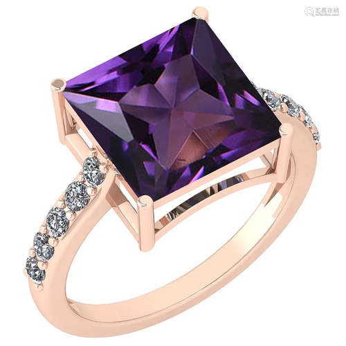 Certified 5.75 Ctw Amethyst And Diamond Ladies Fashion