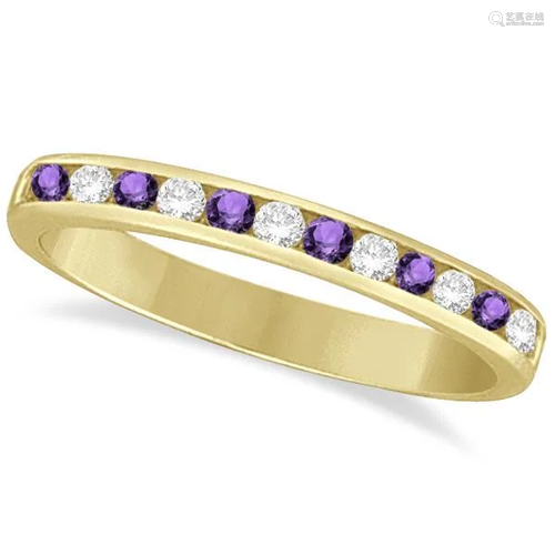 Amethyst and Diamond Semi-Eternity Channel Ring 14k Yel