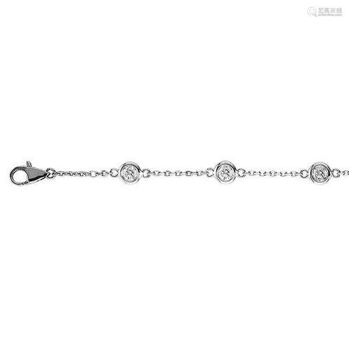 Diamond Anklet Bracelet Bezel Set 14K White Gold 0.50ct