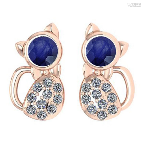 Certified 0.30 Ctw Blue Sapphire And Diamond Cat Style