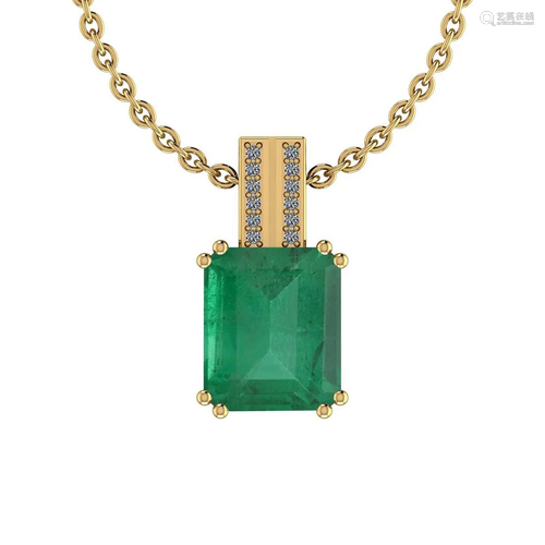 Certified 6.40 Ctw Emerald and Diamond I2/I3 14K Yellow