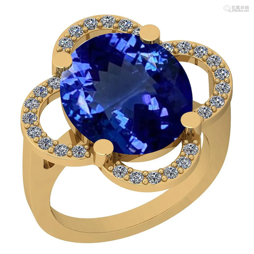 Certified 7.41 Ctw VS/SI1 Tanzanite And Diamond 14K Yel