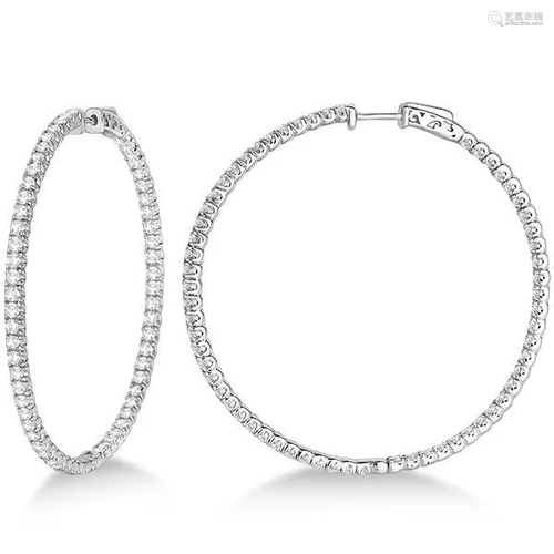 X-Large Round Diamond Hoop Earrings 14k White Gold 5.15