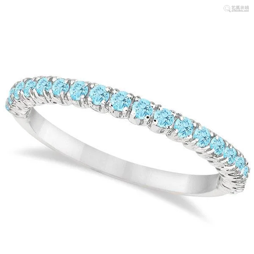 Half-Eternity Pave-Set Thin Aquamarine Stack Ring 14k W