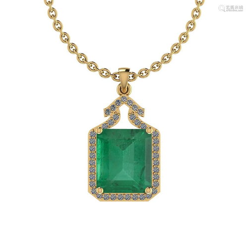 Certified 5.19 Ctw Emerald and Diamond I2/I3 14K Yellow