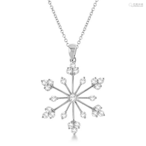 Snowflake Shaped Diamond Pendant Necklace 14k Whit…