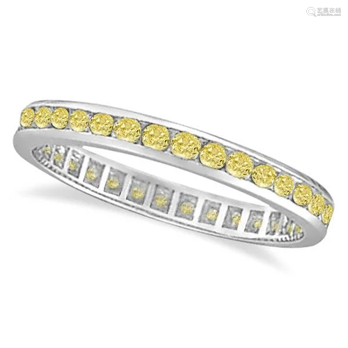 Channel Set Yellow Canary Diamond Eternity Ring 14k Whi