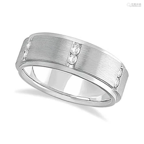 Mens Channel Set Wide Band Diamond Wedding Ring 14k Whi