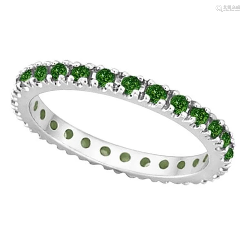 Emerald Eternity Stackable Ring Band 14K White Gold 0.7