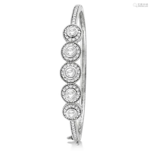 Vintage Style Style Diamond Bangle Bracelet 14k White G