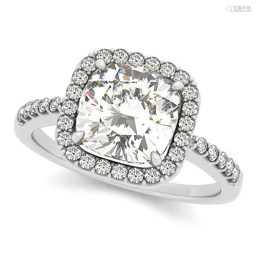 Cushion Cut Diamond Halo Engagement Ring w/ Accents 14k