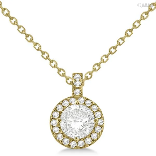 Diamond Halo Pendant Necklace Round Solitaire 14k Yello