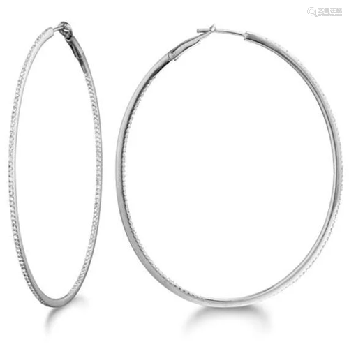 Inside-Outside Pave Oval Diamond Hoop Earrings 14k Whit