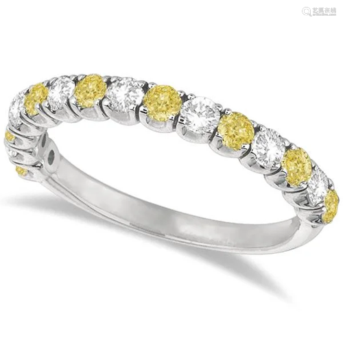 Yellow Canary and White Diamond Anniversary Band 14k Wh