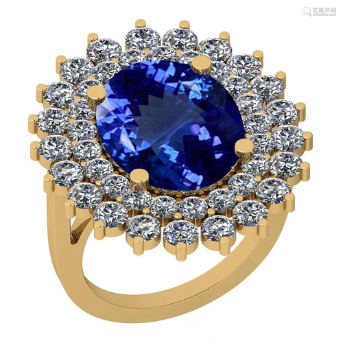 Certified 7.10 Ctw VS/SI1 Tanzanite And Diamond 14K Yel