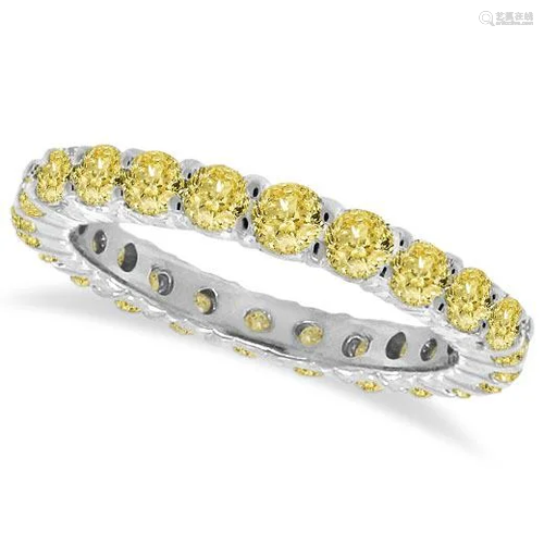 Fancy Yellow Canary Diamond Eternity Ring Band 14k Whit