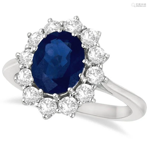 Oval Blue Sapphire and Diamond Accented Ring 14k White