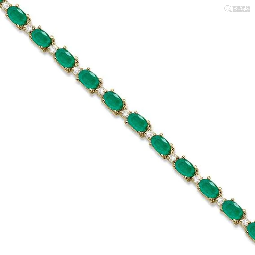 Emerald and Diamond Tennis Bracelet 14k Yellow Gold 12.