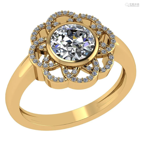 Certified 1.40 Ctw Round Diamond 14k Yellow Gold Halo R