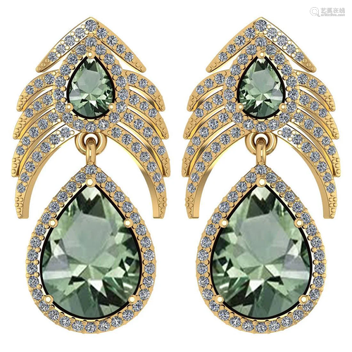 Certified 7.38 Ctw Green Amethyst And Diamond Pear Shap