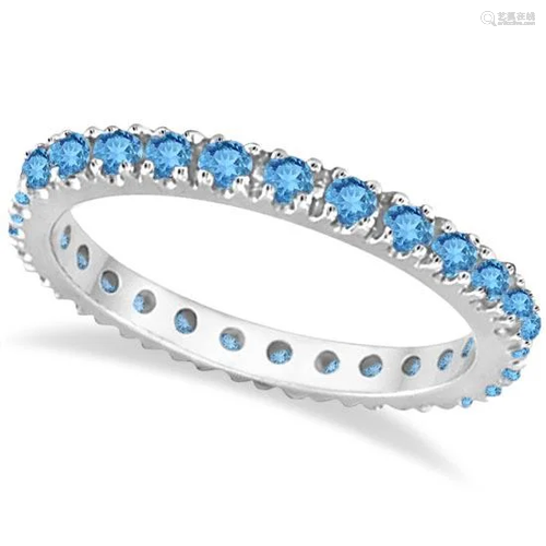 Blue Topaz Eternity Stackable Ring Band 14K White Gold