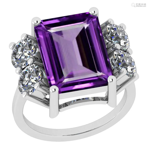 Certified 6.18 Ctw Amethyst And Diamond I1/I2 14K W…