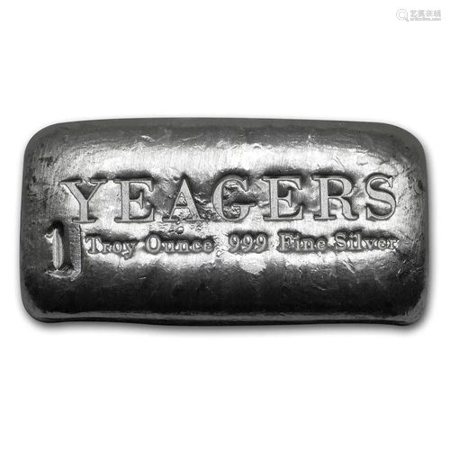 1 oz Silver Bar - Yeager Poured Silver (Bare Bones Bull