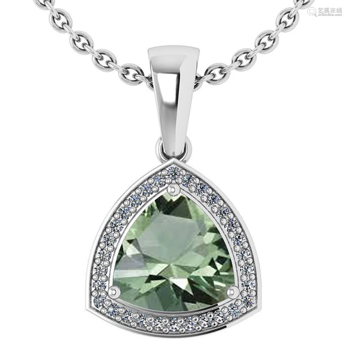 3.15 Ctw Green Amethyst And Diamond 14k White Gold Pend