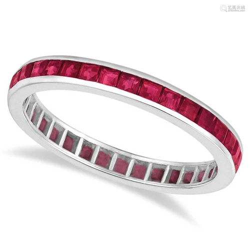 Princess-Cut Ruby Eternity Ring Band 14k White Gold 1.2