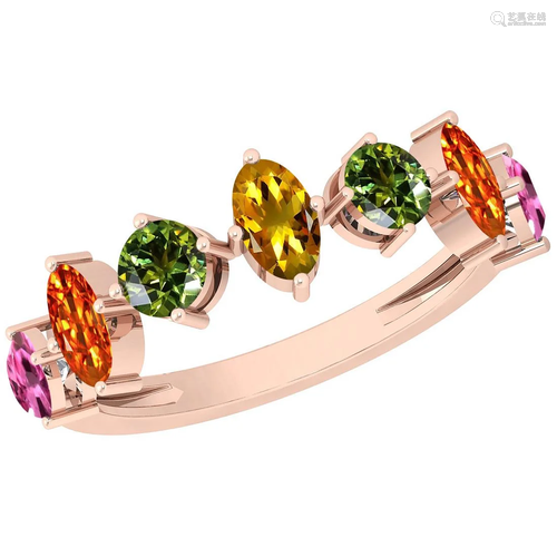 Certified 1.45 Ctw Multi Sapphire 14K Rose Gold Ring