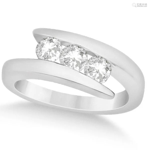 Three Stone Diamond Journey Ring Tension Set 14K White